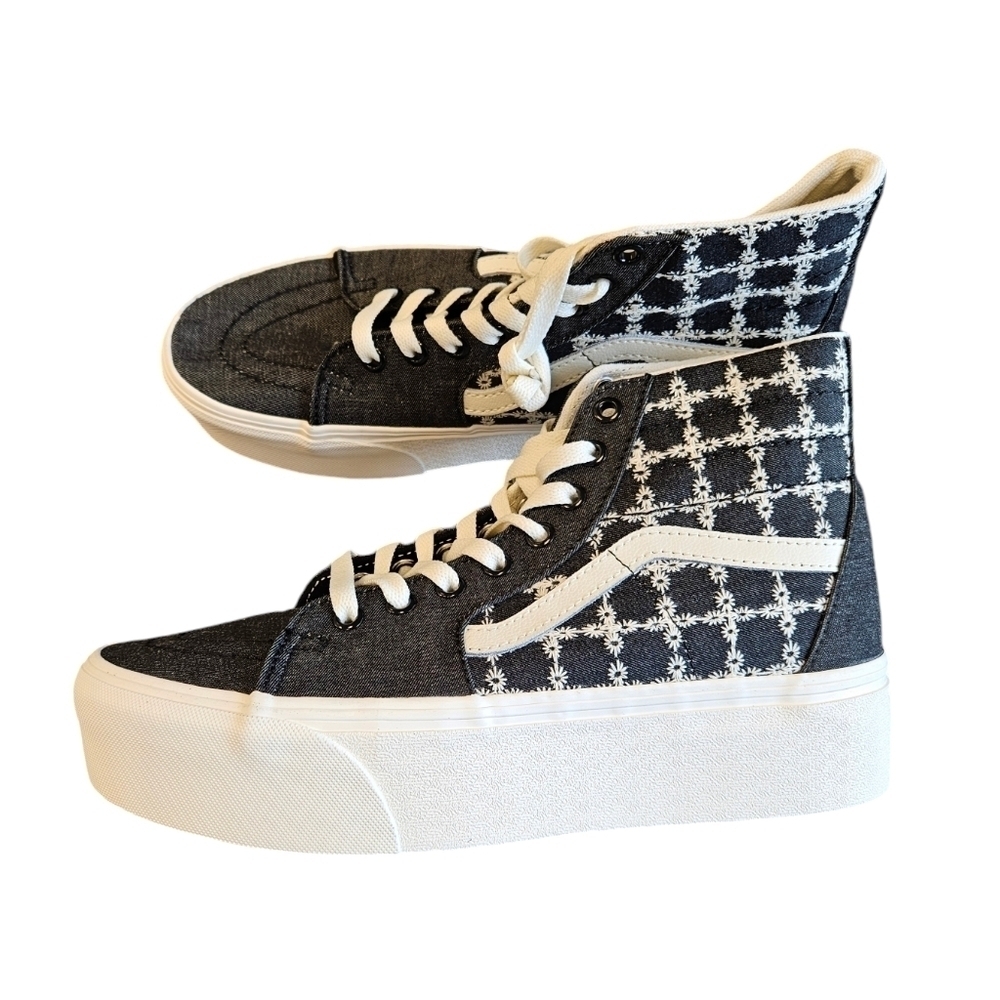 Vans Sk8-Hi Tapered Denim Mix Black Stacked Sneaker NEW